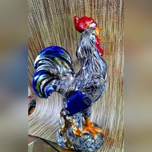 Vintage handpainted Rooster Chicken 🐓 ceramic pottery statue figurine colorful